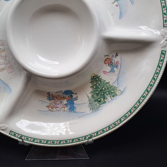 Precious Moments Christmas Chip & Dip Tray 14.25" Ceramic 1997 Vintage - Picture 3 of 16